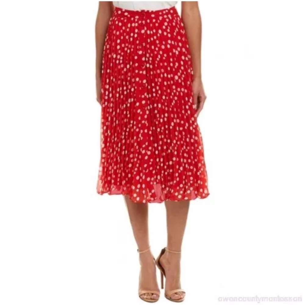 NWT XS Lea & Viola Red Polka Dot Midi Skirt